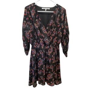 Collective Concepts‎ Mini Dress Women's Medium Black Floral Snap Chest Closure